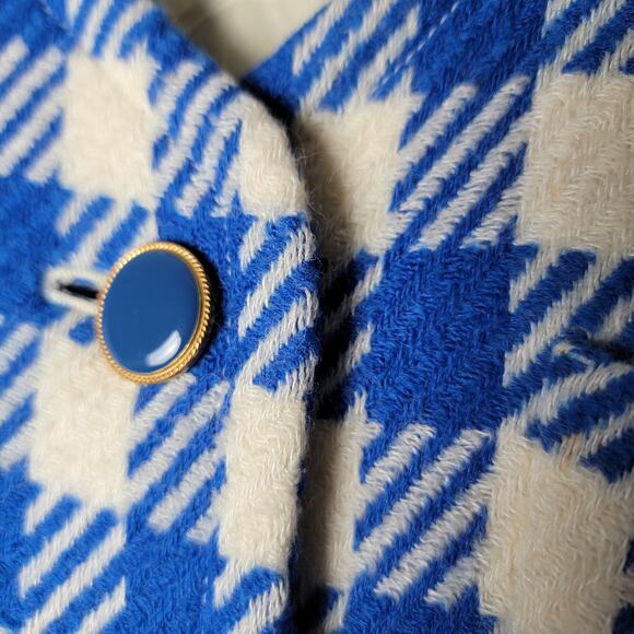 Vintage Clifford‎ & Wills Blue Check Blazer Wool Blend Gold Buttons Size 4 Retro - Picture 10 of 11